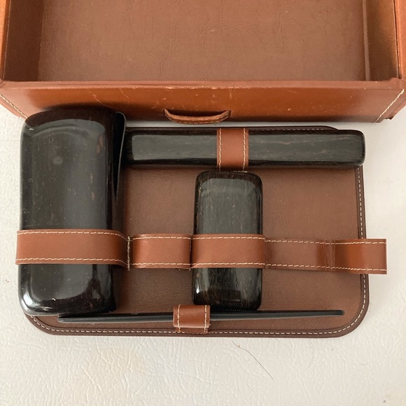 Unbranded Top Grain Leather Toiletry Kit W/ Faux Tortoise Boxes and Containers - Picture 5 of 14